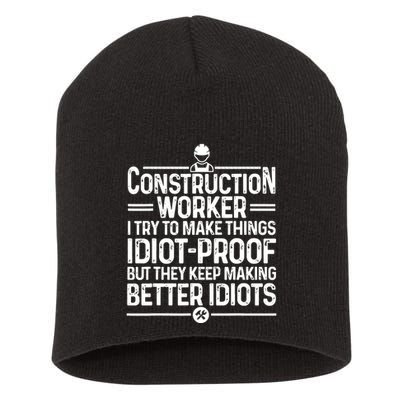 Funny Construction Design For Dad Construction Worker Short Acrylic Beanie