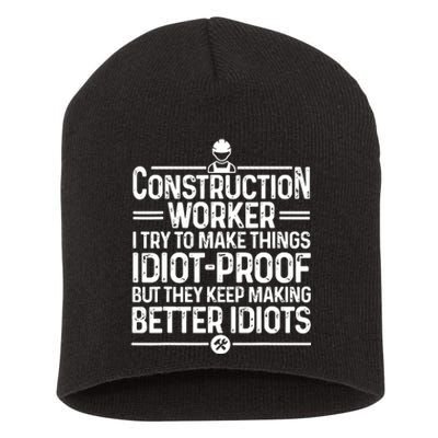 Funny Construction Design For Dad Construction Worker Short Acrylic Beanie