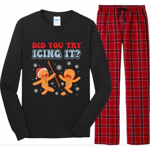 Funny Christmas Did You Try Icing It Gingerbread Nursing Cool Gift Long Sleeve Pajama Set