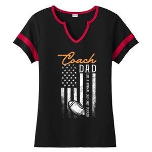 Football Coach Dad Like A Normal Dad Only Cooler Usa Flag Gift Ladies Halftime Notch Neck Tee