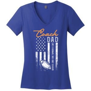 Football Coach Dad Like A Normal Dad Only Cooler Usa Flag Gift Women's V-Neck T-Shirt