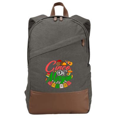 Fiesta Cinco De Mayo Mexican Maracas Tacos Avocado Sombrero Cotton Canvas Backpack