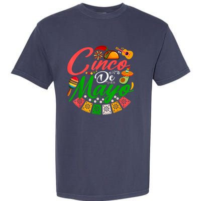 Fiesta Cinco De Mayo Mexican Maracas Tacos Avocado Sombrero Garment-Dyed Heavyweight T-Shirt