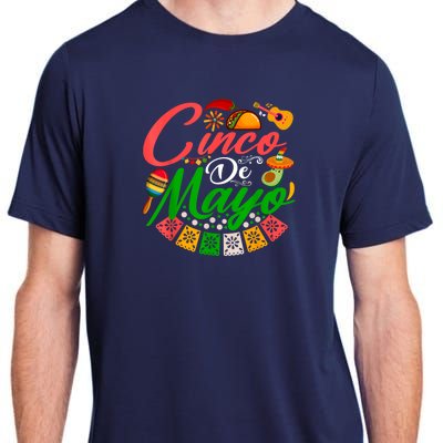 Fiesta Cinco De Mayo Mexican Maracas Tacos Avocado Sombrero Adult ChromaSoft Performance T-Shirt