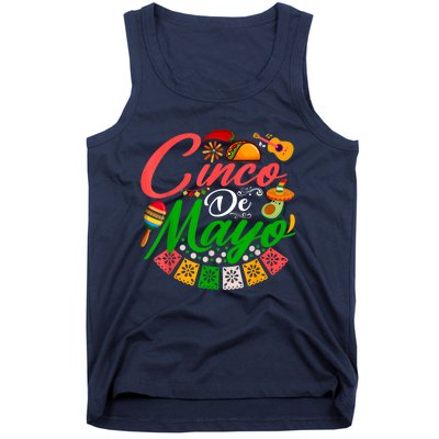 Fiesta Cinco De Mayo Mexican Maracas Tacos Avocado Sombrero Tank Top