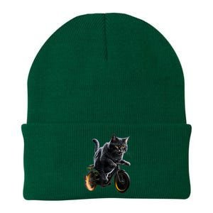 Funny Cat Drives Bicycle Cat Lover Graphic Cats Kitten Lover Knit Cap Winter Beanie