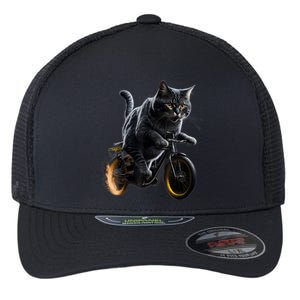 Funny Cat Drives Bicycle Cat Lover Graphic Cats Kitten Lover Flexfit Unipanel Trucker Cap