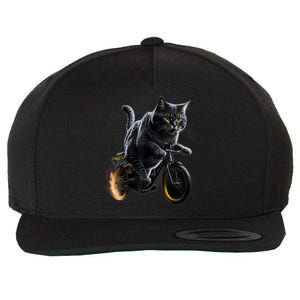 Funny Cat Drives Bicycle Cat Lover Graphic Cats Kitten Lover Wool Snapback Cap