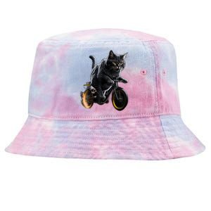 Funny Cat Drives Bicycle Cat Lover Graphic Cats Kitten Lover Tie-Dyed Bucket Hat