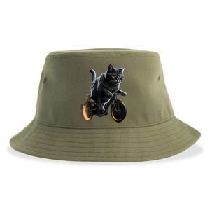 Funny Cat Drives Bicycle Cat Lover Graphic Cats Kitten Lover Sustainable Bucket Hat