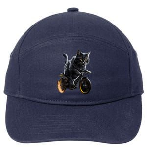 Funny Cat Drives Bicycle Cat Lover Graphic Cats Kitten Lover 7-Panel Snapback Hat