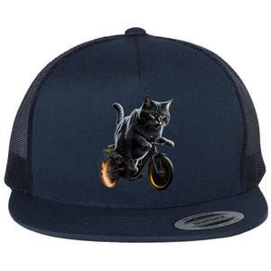 Funny Cat Drives Bicycle Cat Lover Graphic Cats Kitten Lover Flat Bill Trucker Hat