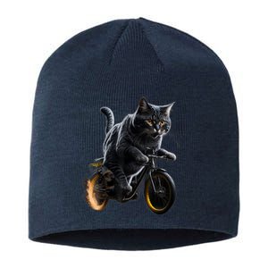 Funny Cat Drives Bicycle Cat Lover Graphic Cats Kitten Lover Sustainable Beanie