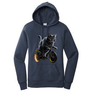 Funny Cat Drives Bicycle Cat Lover Graphic Cats Kitten Lover Women's Pullover Hoodie