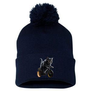 Funny Cat Drives Bicycle Cat Lover Graphic Cats Kitten Lover Pom Pom 12in Knit Beanie