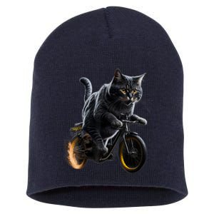 Funny Cat Drives Bicycle Cat Lover Graphic Cats Kitten Lover Short Acrylic Beanie