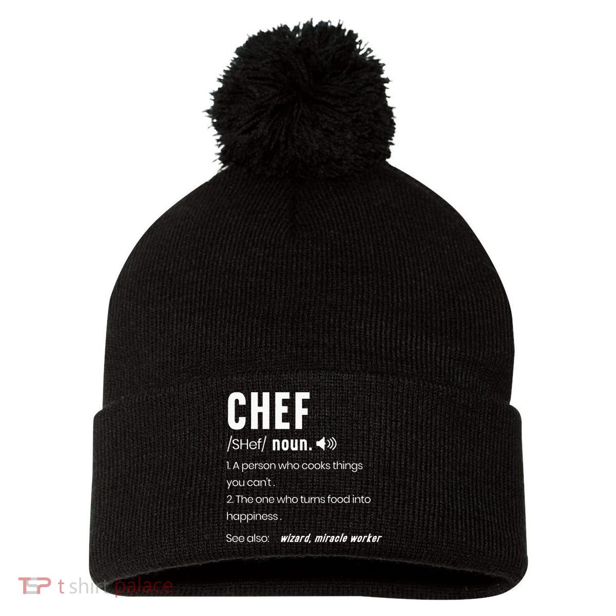 Funny Chef Description Culinary Cooking Baking Whisk Taker Pom Pom 12in Knit Beanie