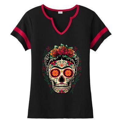 Frida Calavera Dia De Los Muertos Day Of The Dead Ladies Halftime Notch Neck Tee