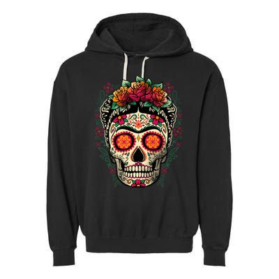 Frida Calavera Dia De Los Muertos Day Of The Dead Garment-Dyed Fleece Hoodie