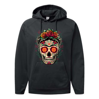 Frida Calavera Dia De Los Muertos Day Of The Dead Performance Fleece Hoodie