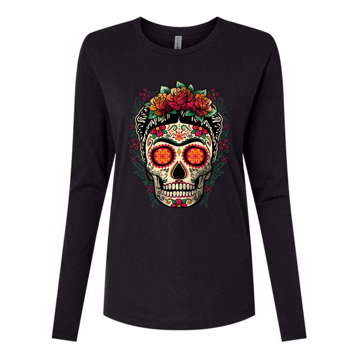 Frida Calavera Dia De Los Muertos Day Of The Dead Womens Cotton Relaxed Long Sleeve T-Shirt