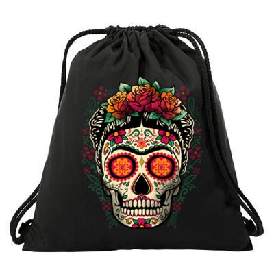 Frida Calavera Dia De Los Muertos Day Of The Dead Drawstring Bag