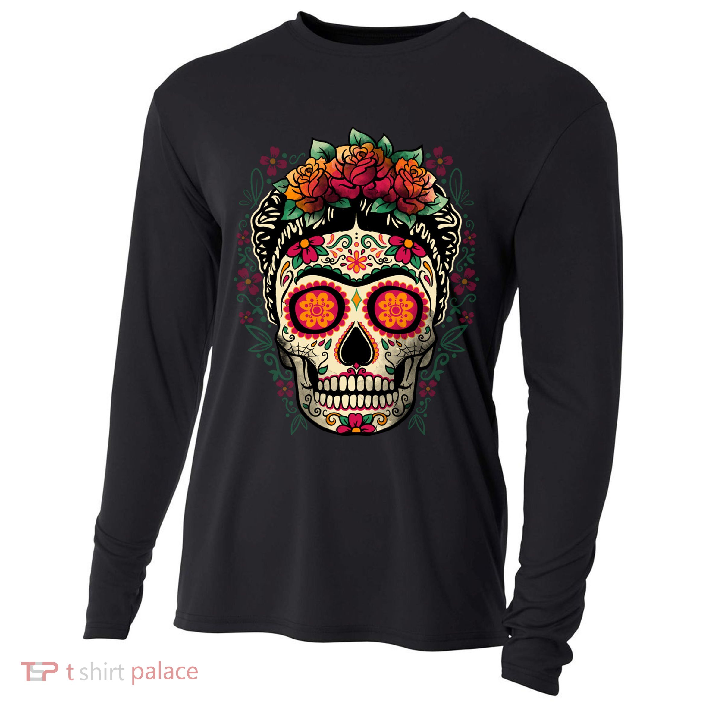 Frida Calavera Dia De Los Muertos Day Of The Dead Cooling Performance Long Sleeve Crew