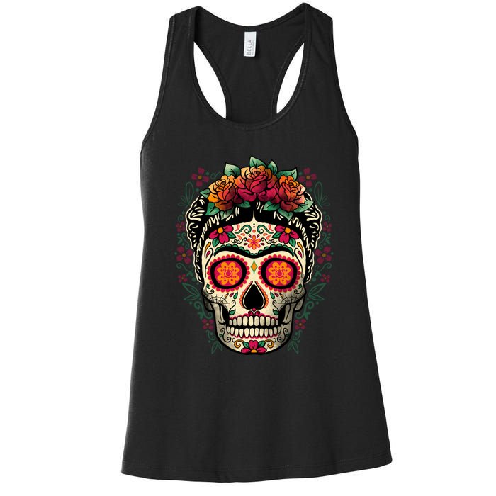 Frida Calavera Dia De Los Muertos Day Of The Dead Women's Racerback Tank