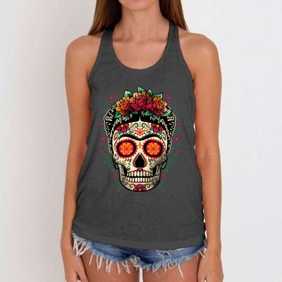 Frida Calavera Dia De Los Muertos Day Of The Dead Women's Knotted Racerback Tank