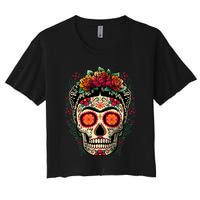 Frida Calavera Dia De Los Muertos Day Of The Dead Women's Crop Top Tee