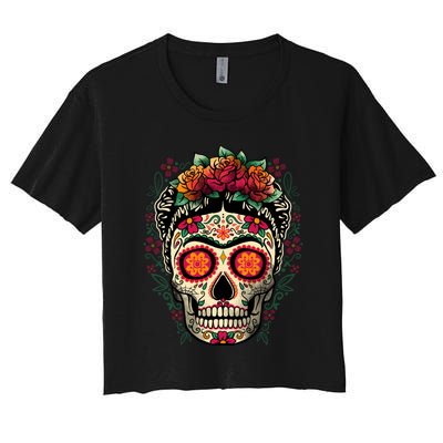 Frida Calavera Dia De Los Muertos Day Of The Dead Women's Crop Top Tee