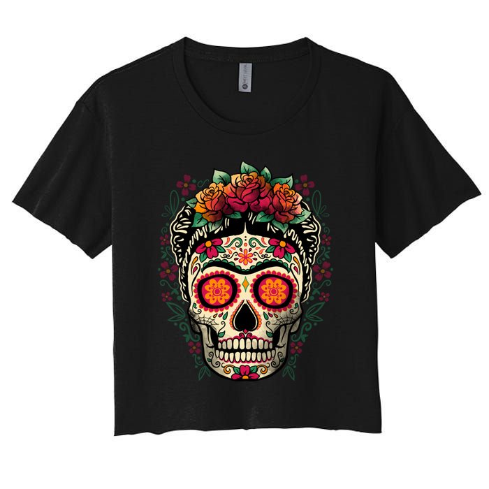 Frida Calavera Dia De Los Muertos Day Of The Dead Women's Crop Top Tee