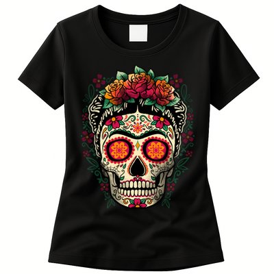 Frida Calavera Dia De Los Muertos Day Of The Dead Womens T-Shirt