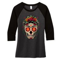 Frida Calavera Dia De Los Muertos Day Of The Dead Women's Tri-Blend 3/4-Sleeve Raglan Shirt