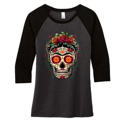 Frida Calavera Dia De Los Muertos Day Of The Dead Women's Tri-Blend 3/4-Sleeve Raglan Shirt