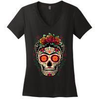 Frida Calavera Dia De Los Muertos Day Of The Dead Women's V-Neck T-Shirt