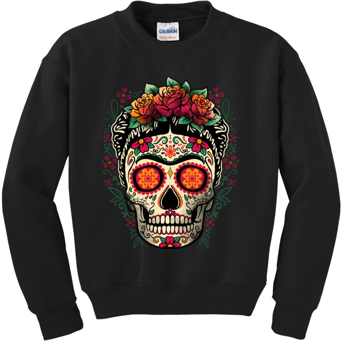 Frida Calavera Dia De Los Muertos Day Of The Dead Kids Sweatshirt