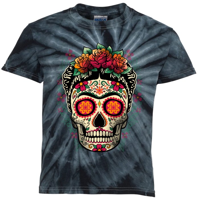 Frida Calavera Dia De Los Muertos Day Of The Dead Kids Tie-Dye T-Shirt