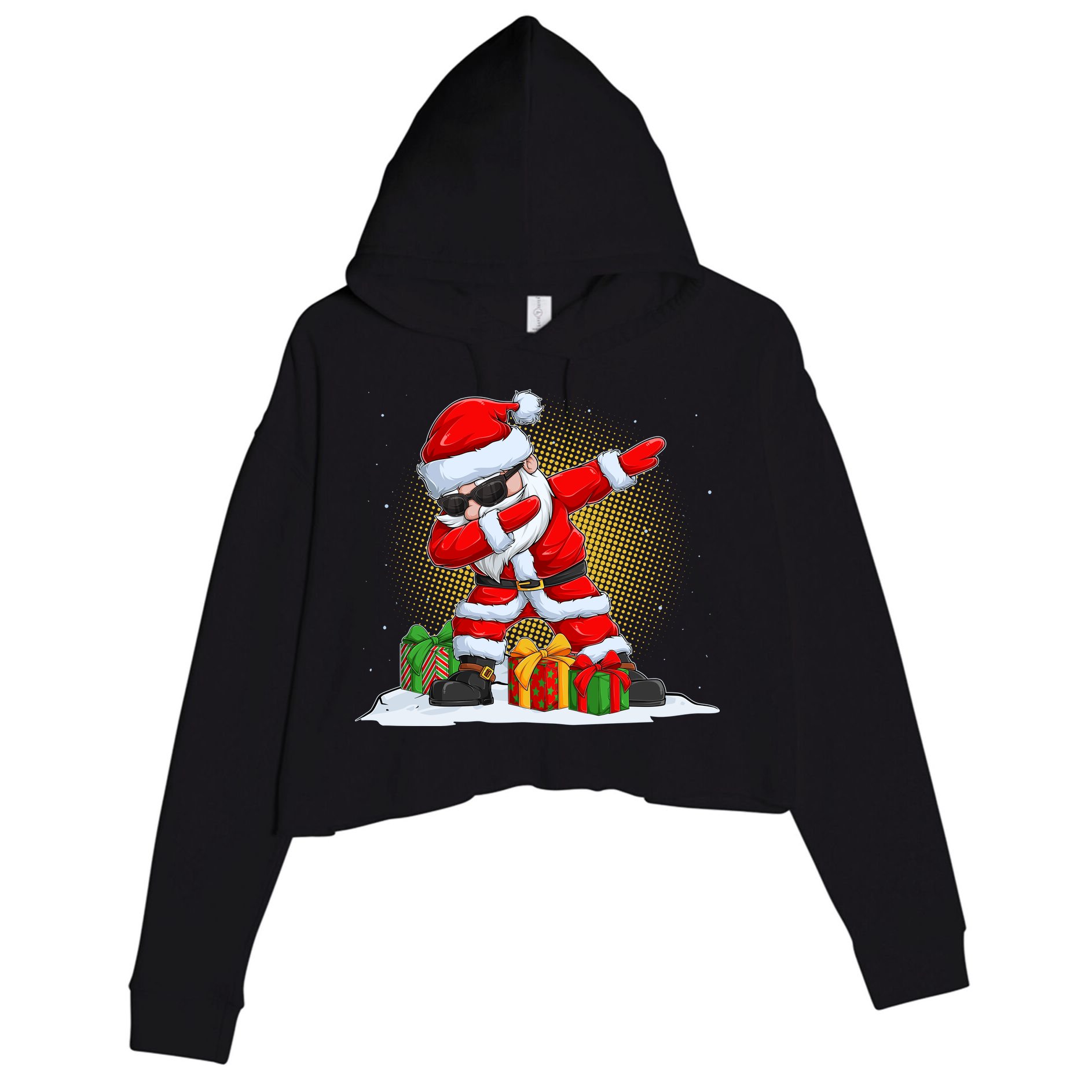 Funny Christmas Dabbing Santa Claus Crop Fleece Hoodie