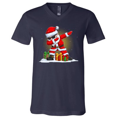 Funny Christmas Dabbing Santa Claus V-Neck T-Shirt