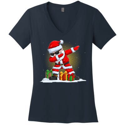 Funny Christmas Dabbing Santa Claus Women's V-Neck T-Shirt