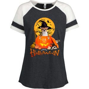 Funny Chihuahua Dog Spooky Halloween Enza Ladies Jersey Colorblock Tee