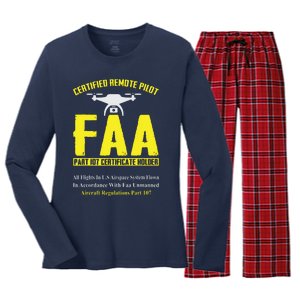 FAA Certified Drone Pilot Funny Remote Pilots Drone Life Women's Long Sleeve Flannel Pajama Set 