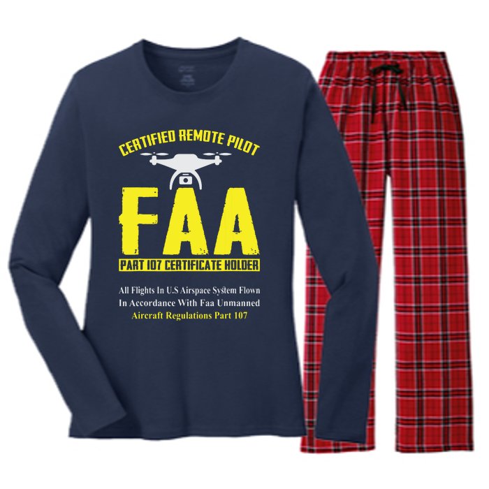 FAA Certified Drone Pilot Funny Remote Pilots Drone Life Women's Long Sleeve Flannel Pajama Set 