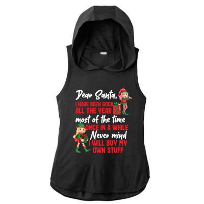 Funny Christmas Dear Santa I Will Buy My Own Stuff Gift Ladies PosiCharge Tri-Blend Wicking Draft Hoodie Tank