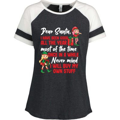 Funny Christmas Dear Santa I Will Buy My Own Stuff Gift Enza Ladies Jersey Colorblock Tee