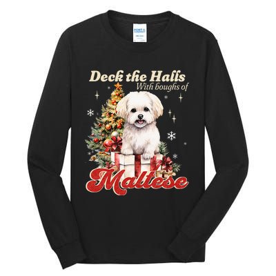 Funny Cute Deck The Halls With Boughs Of Maltese Tall Long Sleeve T-Shirt