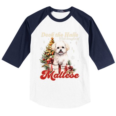 Funny Cute Deck The Halls With Boughs Of Maltese Baseball Sleeve Shirt