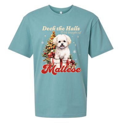 Funny Cute Deck The Halls With Boughs Of Maltese Sueded Cloud Jersey T-Shirt