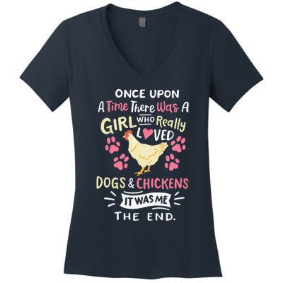 Funny Chicken Dog Lover For Women Farmer Women's V-Neck T-Shirt